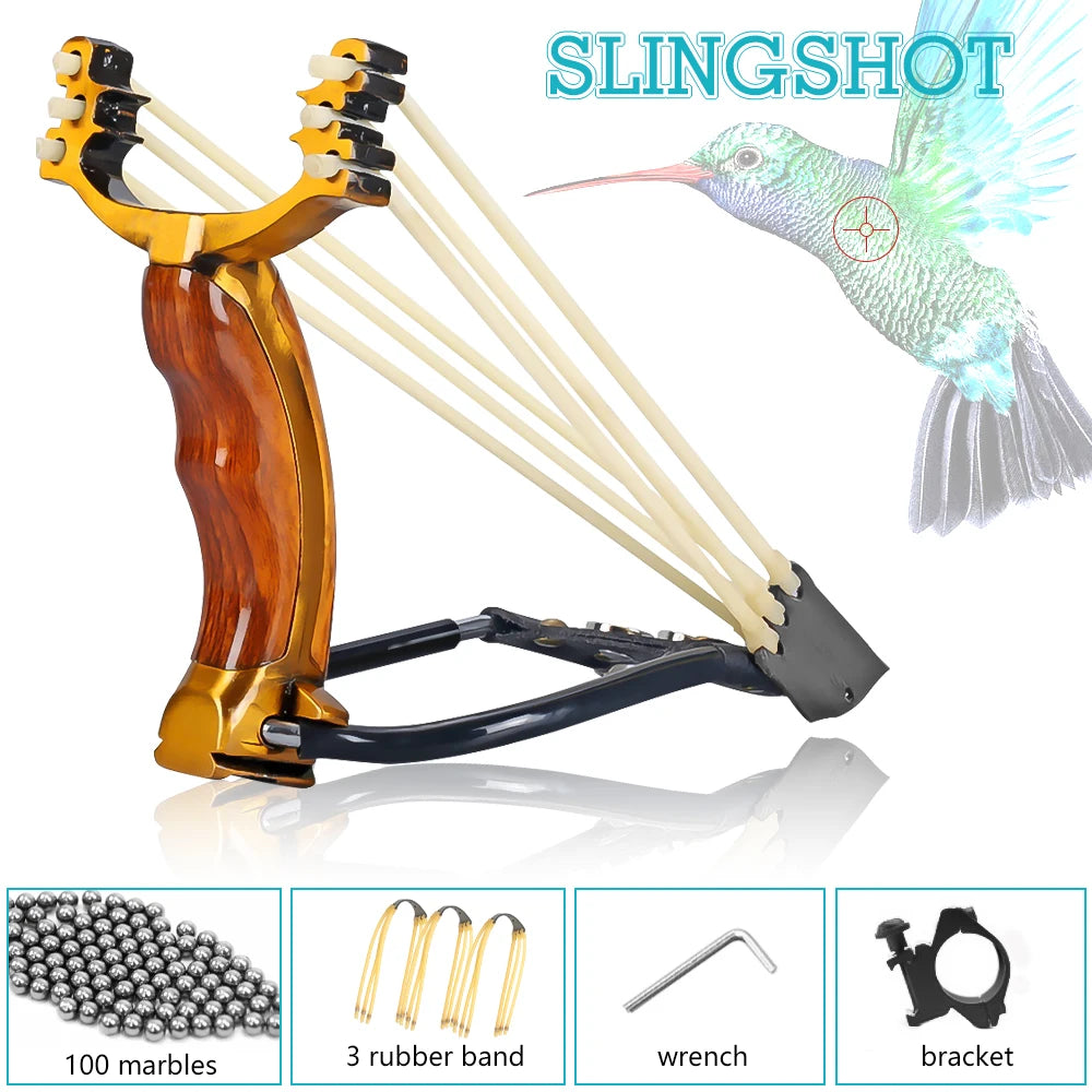 Outdoor Slingshot Set Alloy Wooden Handle With 3 Rubber Bands