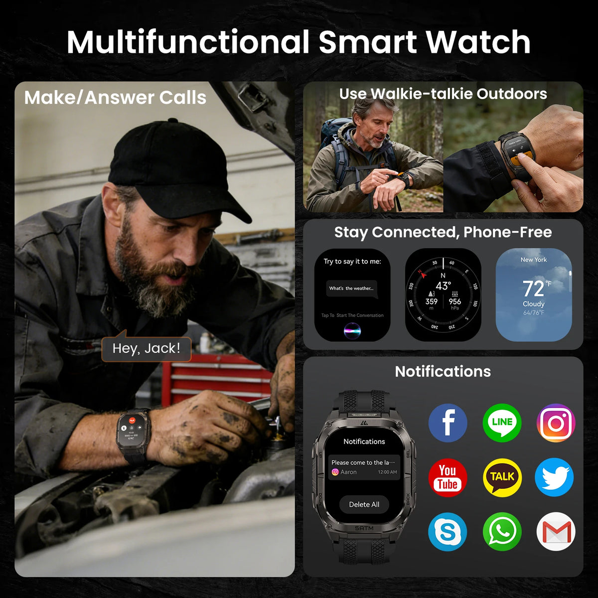 Kospe Tank M4C GPS Smartwatch For Men 5ATM Waterproof
