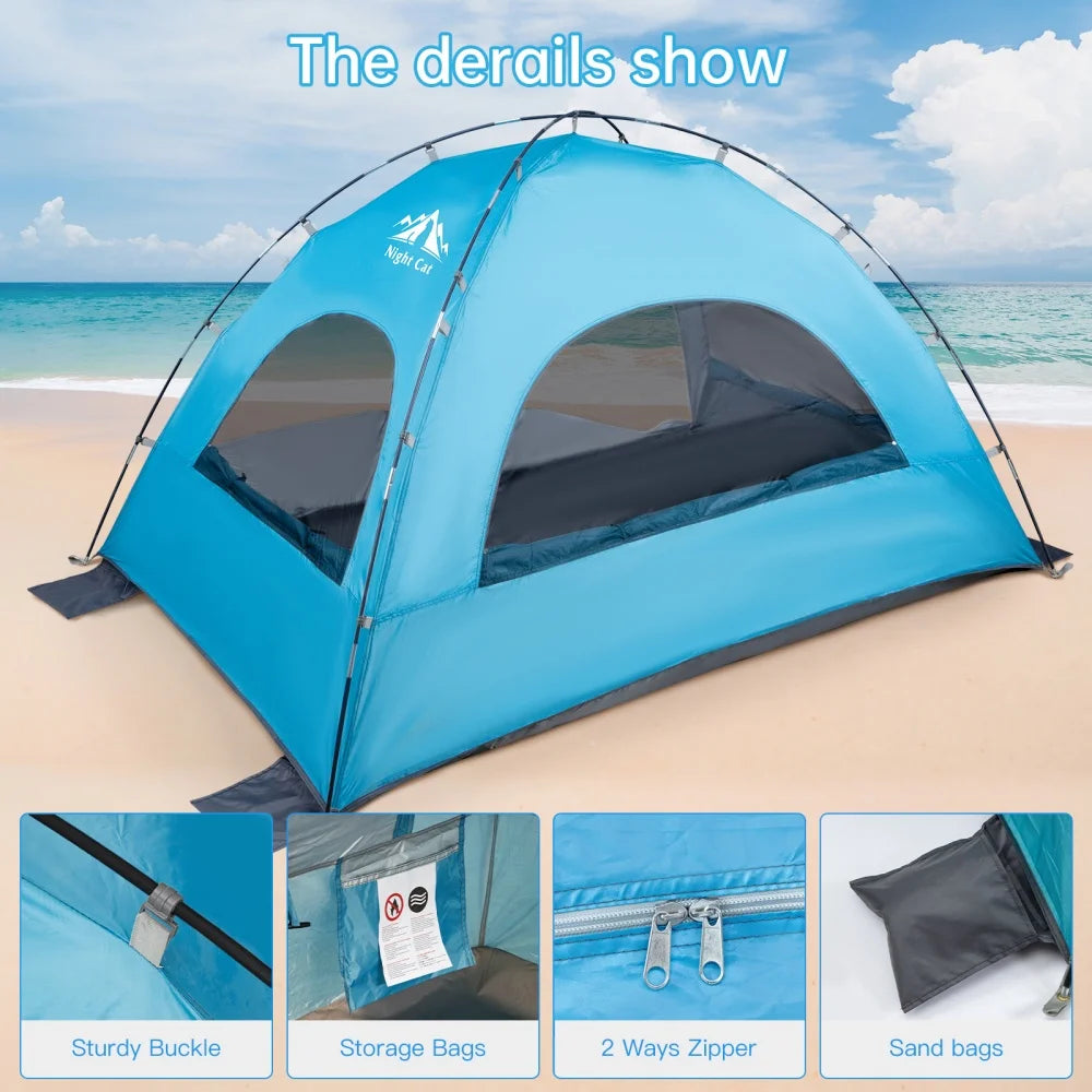 Night Cat Beach Tent Sunshade Shelter For Two To Four