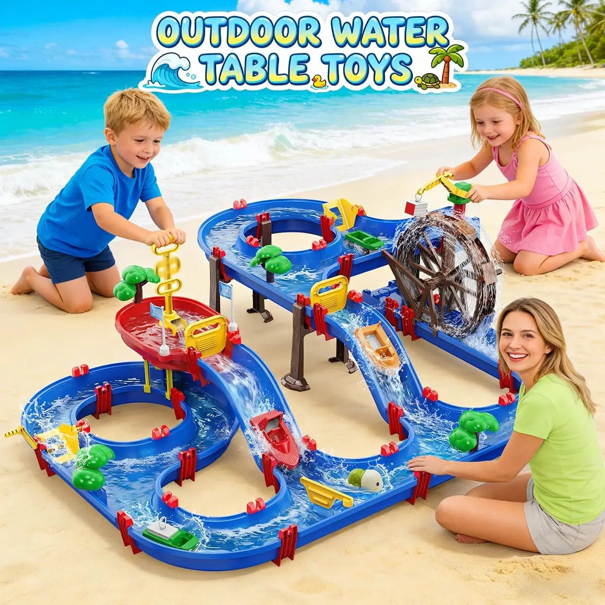 VATOS Outdoor Water Table With 2 Tier Water Wheel Playset