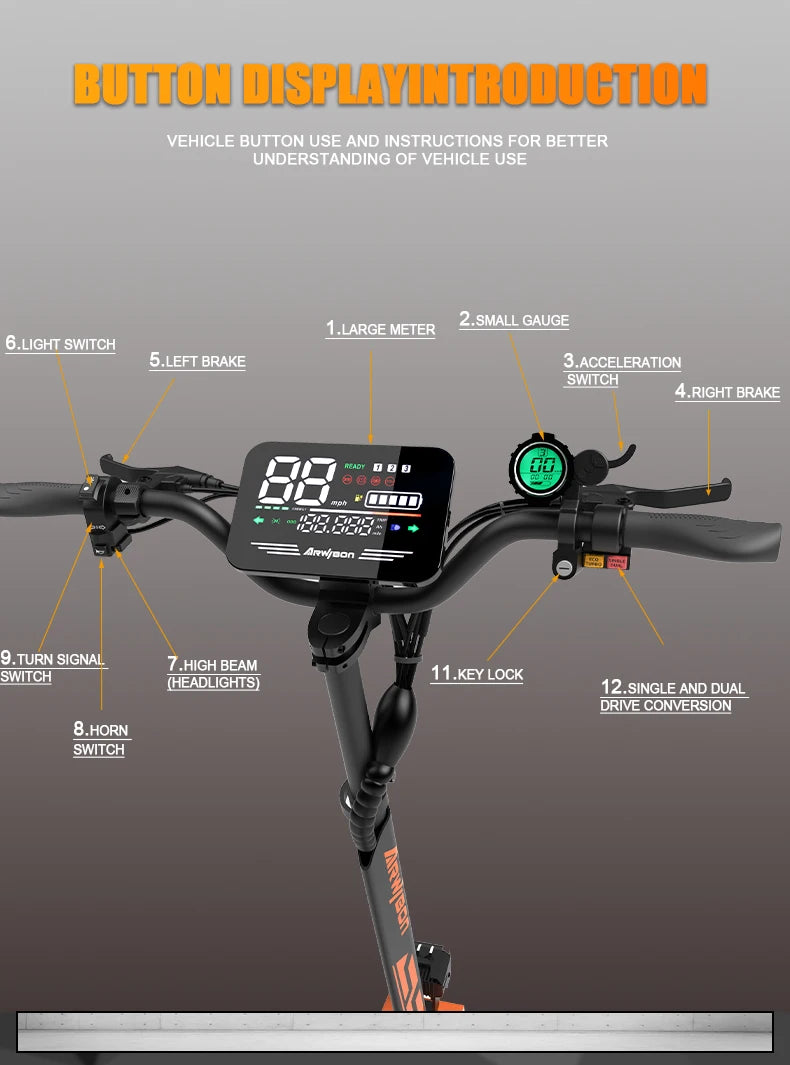 Arwibon GT08 Electric Scooter 5600W Motor 46 MPH