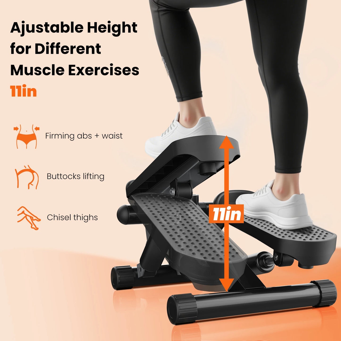 JHK Mini Stepper With Resistance Bands 300 Lbs Weight Capacity