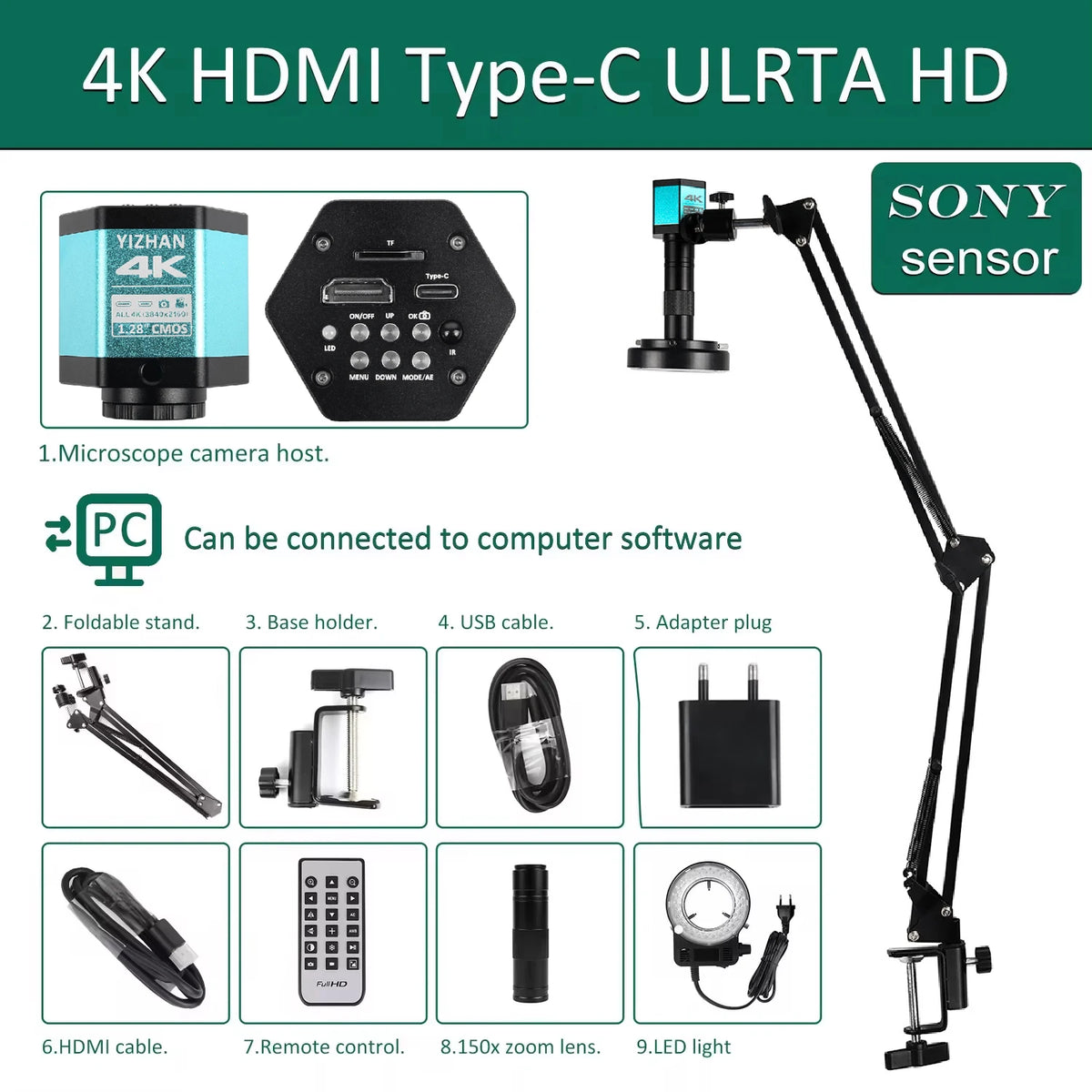 YIZHAN 48MP 4K Soldering Microscope With HDMI USB Camera