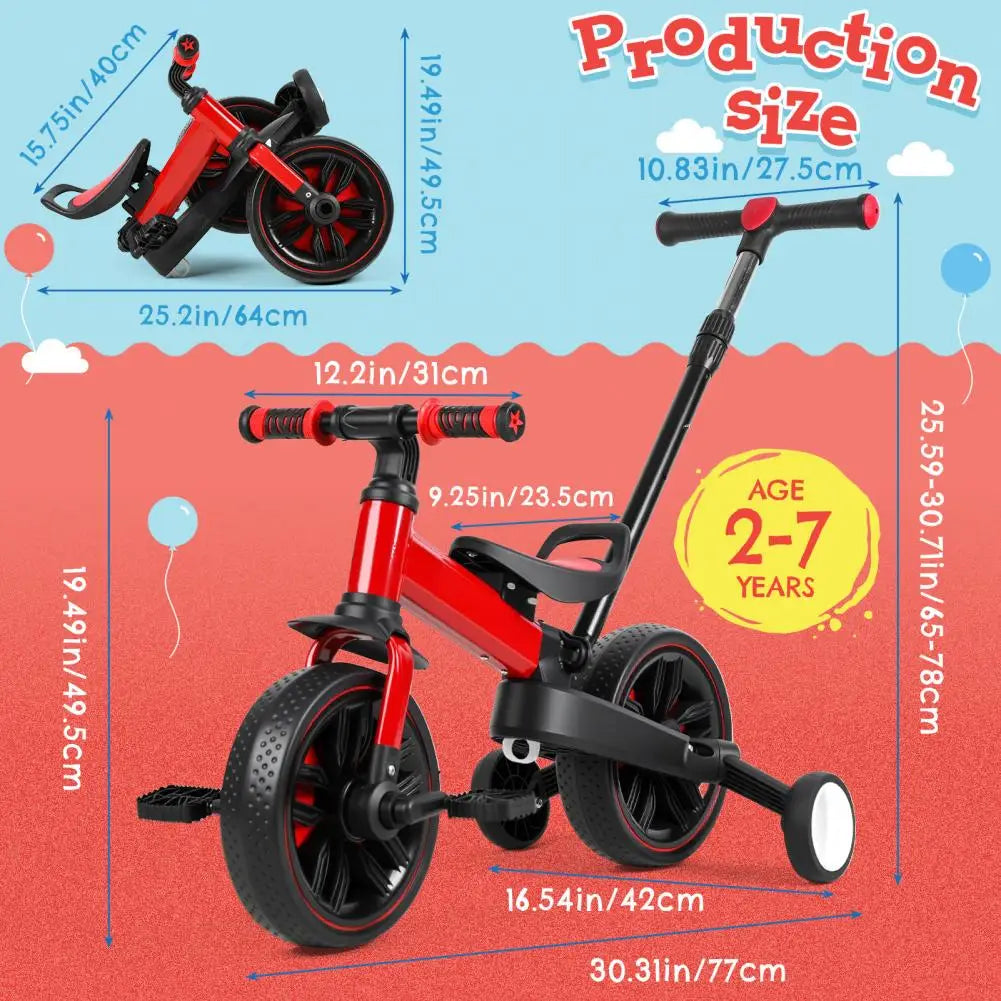 Kids 6 In 1 Folding Balance Bike With Training Wheels