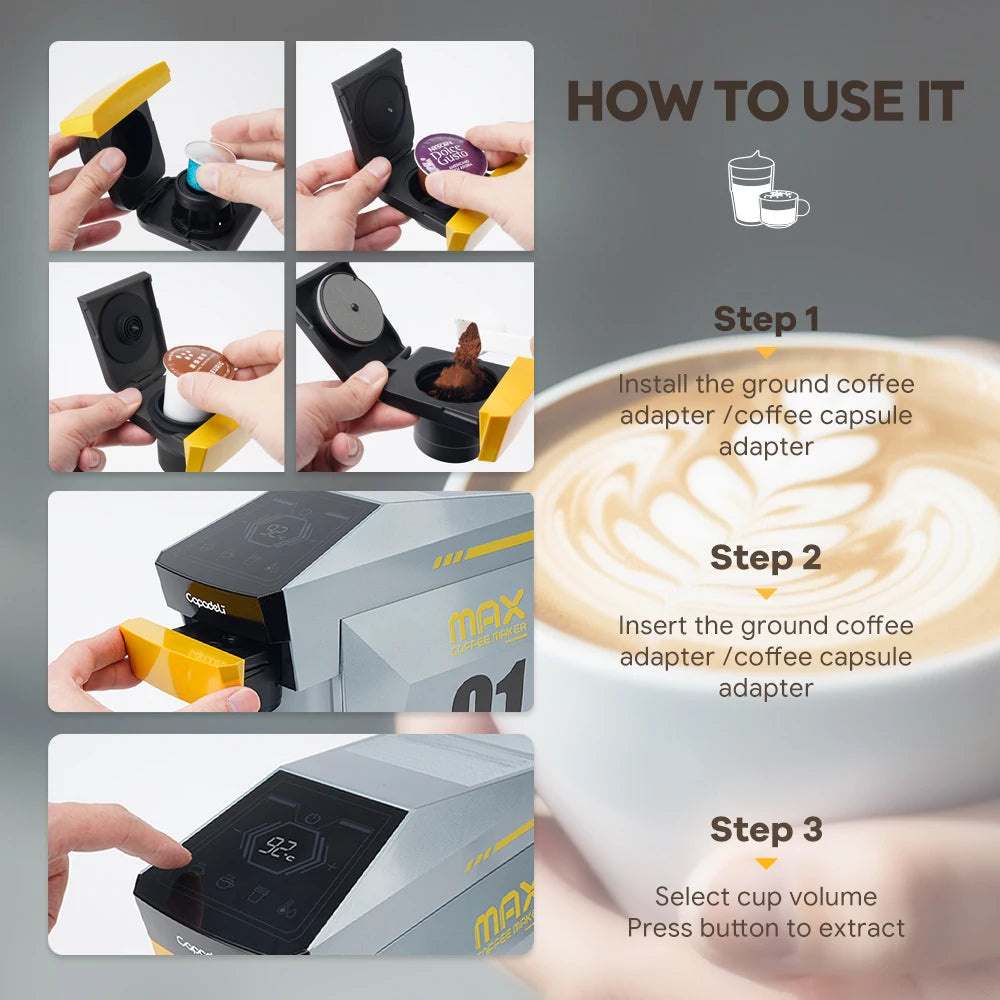 Capadeli 4in1 Espresso Machine Compatible K Cup Nespresso Ground Coffee