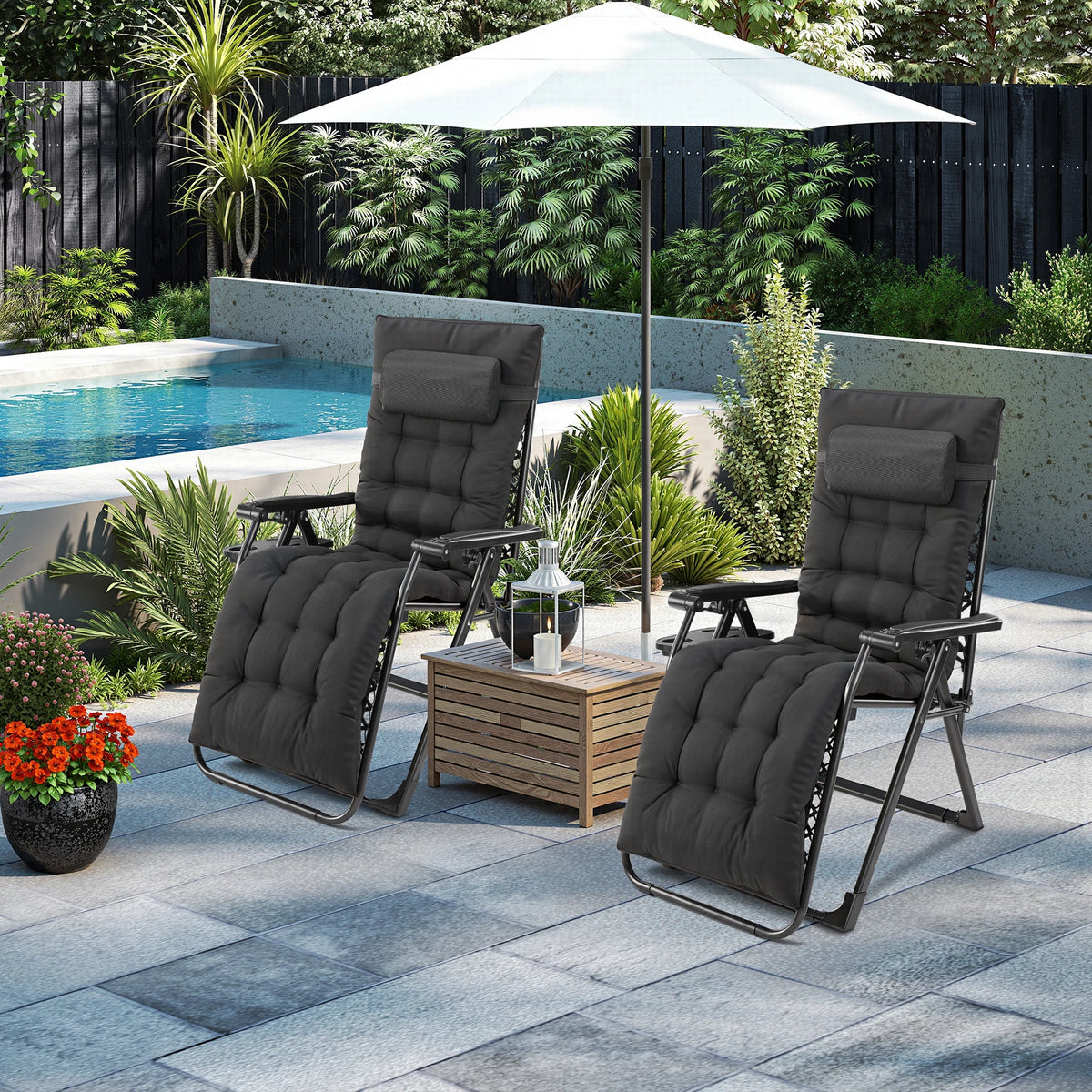 JHK Zero Gravity Recliner Outdoor Lounge Chair With Cup Holder