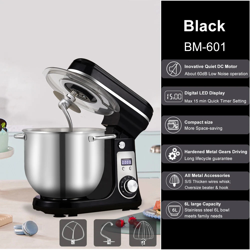 Biolomix 6 Speed Kitchen Stand Mixer Quiet Motor Electric Kneader