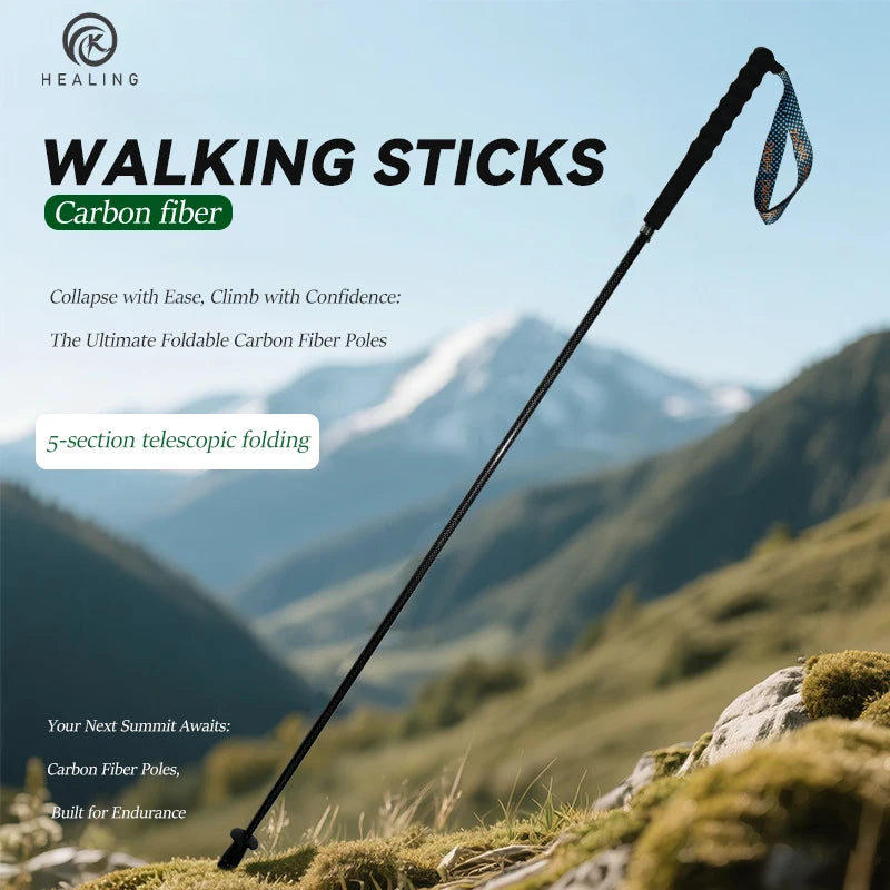 Okhealing T800 Carbon Fiber Trekking Poles Collapsible Hiking Sticks