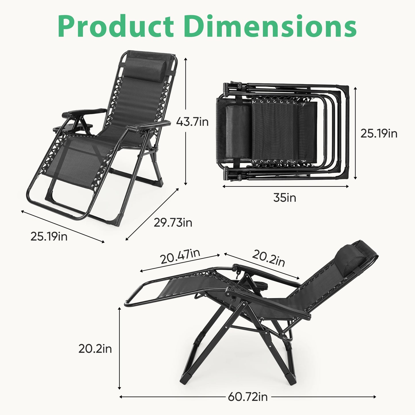 JHK Zero Gravity Recliner Outdoor Lounge Chair With Cup Holder