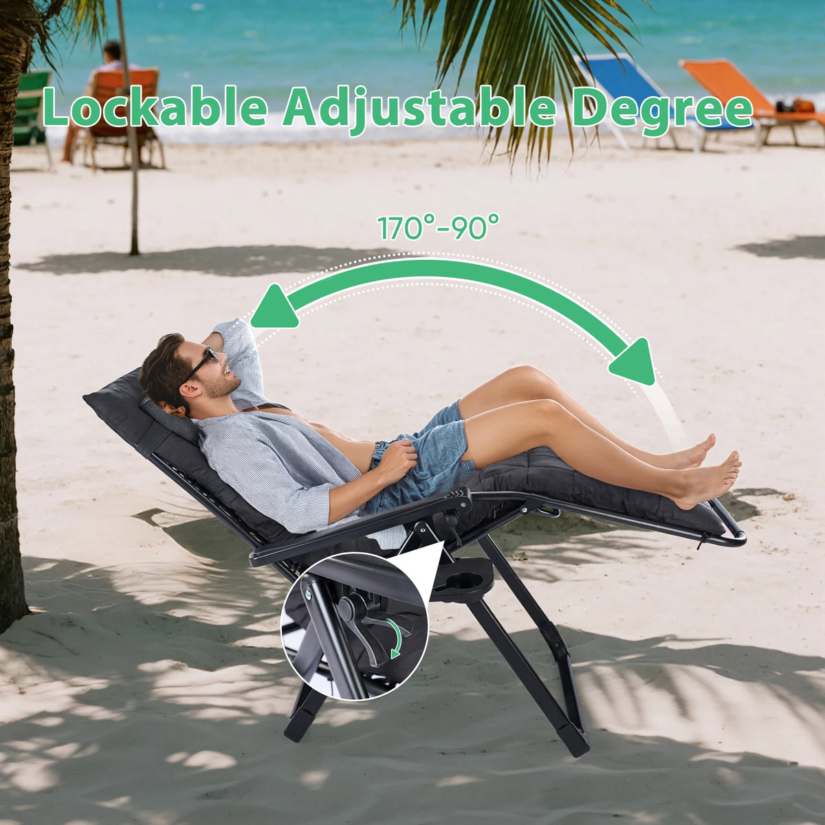 JHK Zero Gravity Recliner Outdoor Lounge Chair With Cup Holder