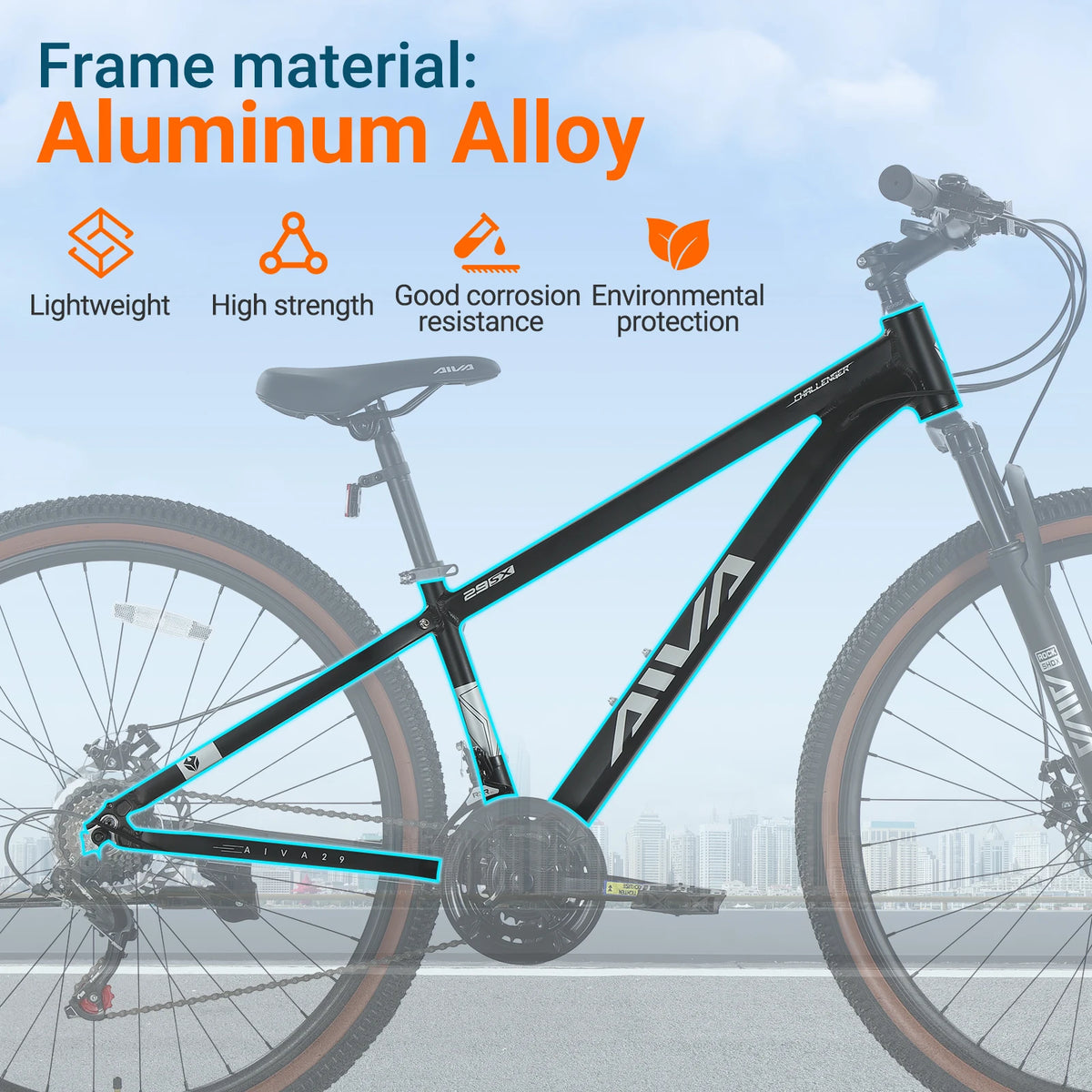 AIVA Hardtail Mountain Bike Aluminum Frame With Disc Brakes