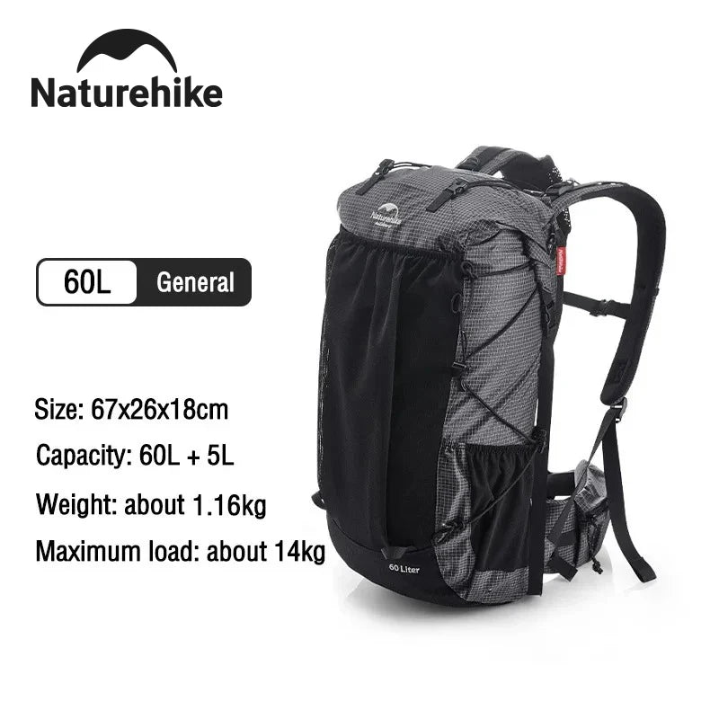 Naturehike 60 Plus 5L Waterproof Mountain Hiking Backpack With Rain Cover