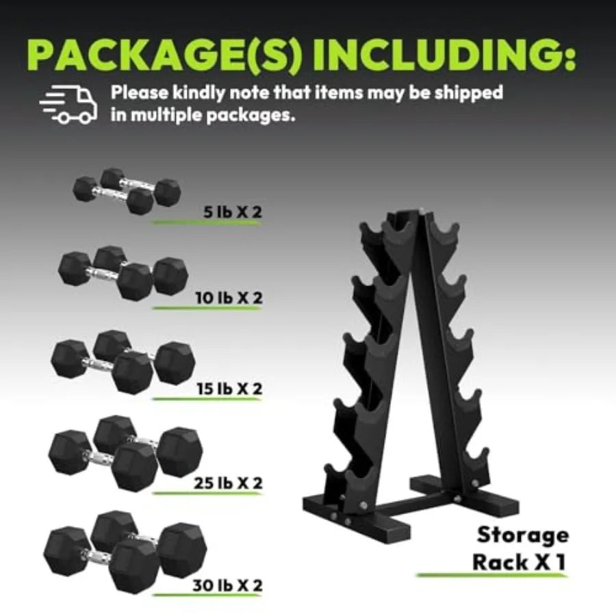 Rubber Coated Hex Dumbbell Set With A Frame Rack 170 Lb