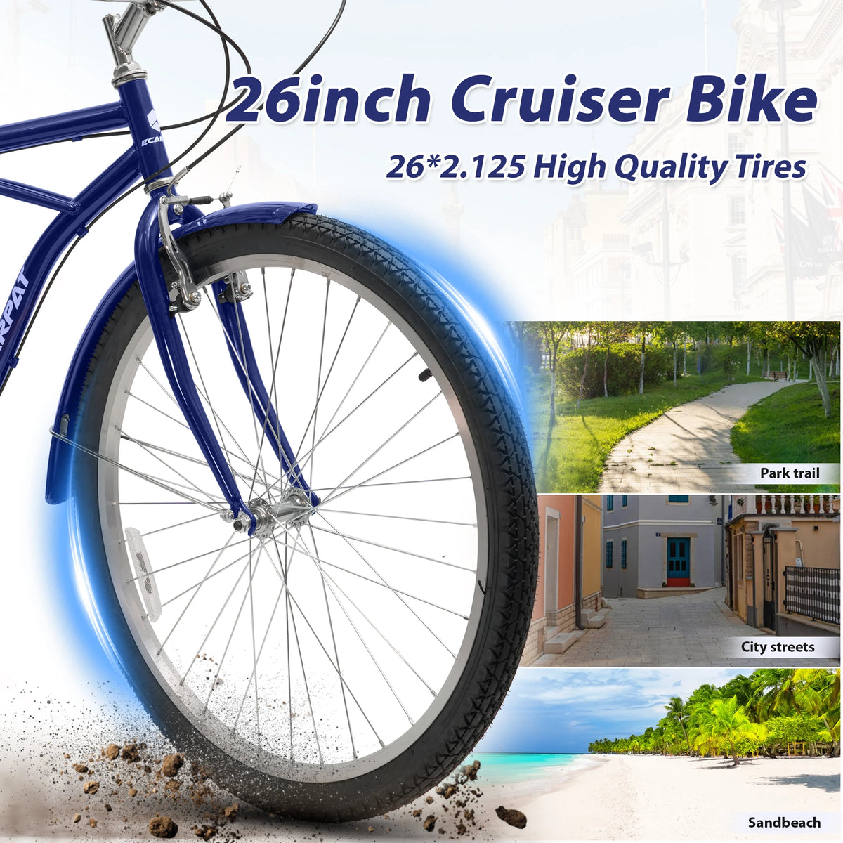 Ecarpat Cruiser Bike for Men and Women, 7-Speed Dual V-Brakes