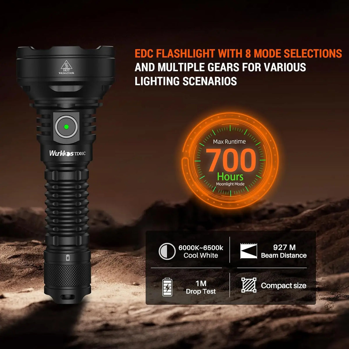 Wurkkos TD01C 21700 Rechargeable Tactical Flashlight 1800 Lm
