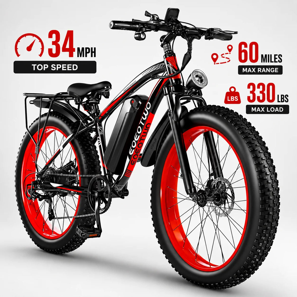 EOEOTWO 1500W Fat Tire Electric Bike All Terrain Ebike 34MPH