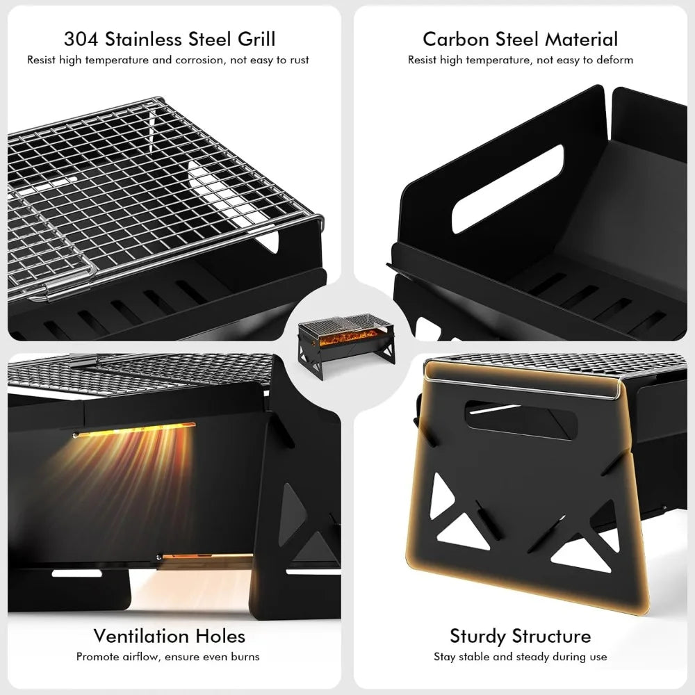 XIUWO Folding Portable Charcoal Grill With Carry Bag Outdoor Cooking