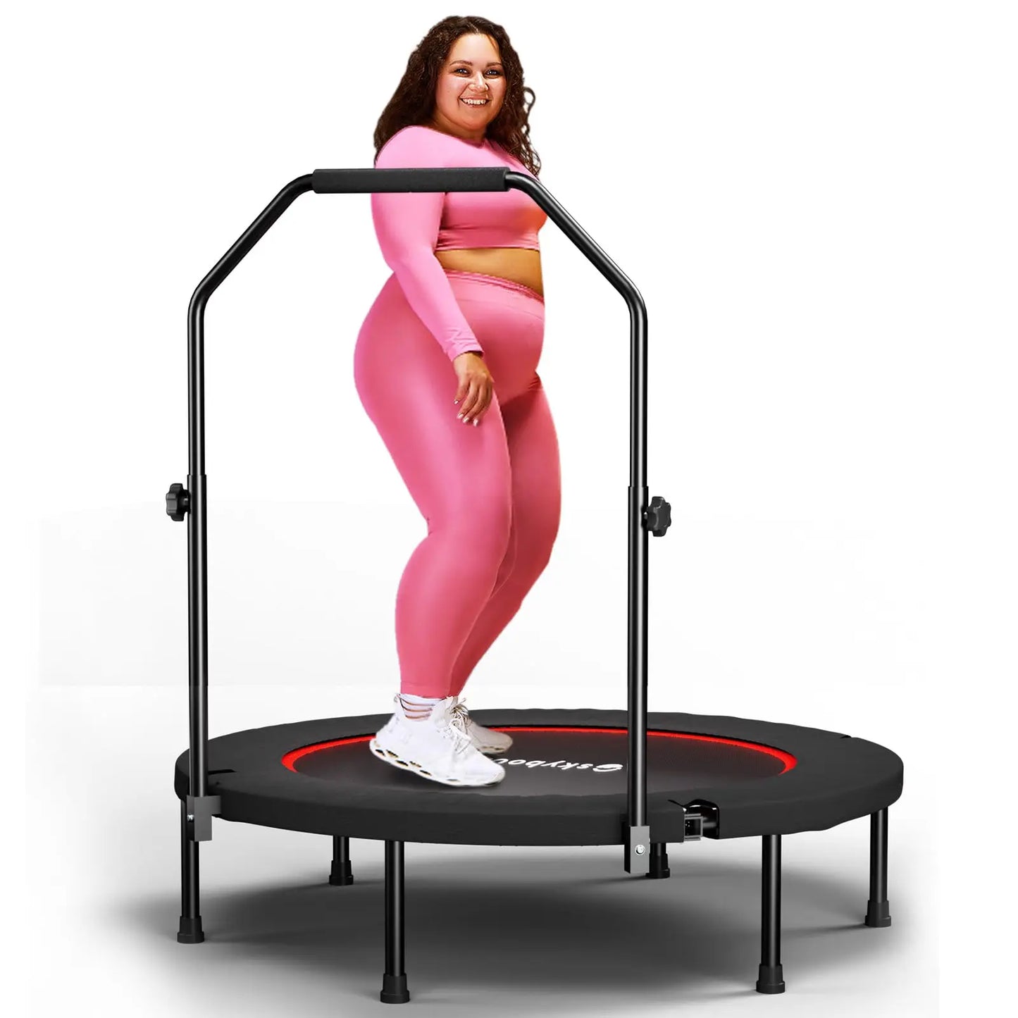 Foldable Rebounder Trampoline for Adults With Adjustable U Bar Handle