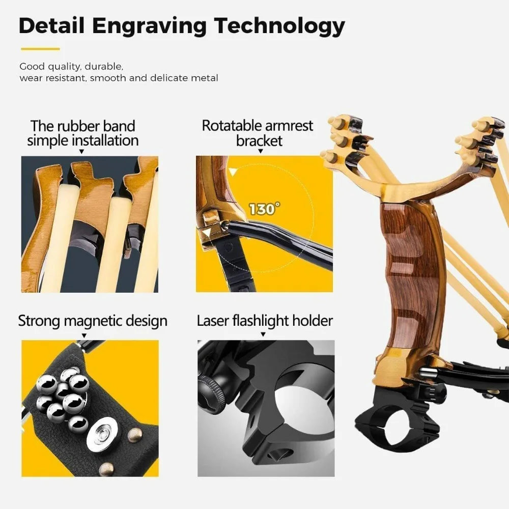 Outdoor Slingshot Set Alloy Wooden Handle With 3 Rubber Bands
