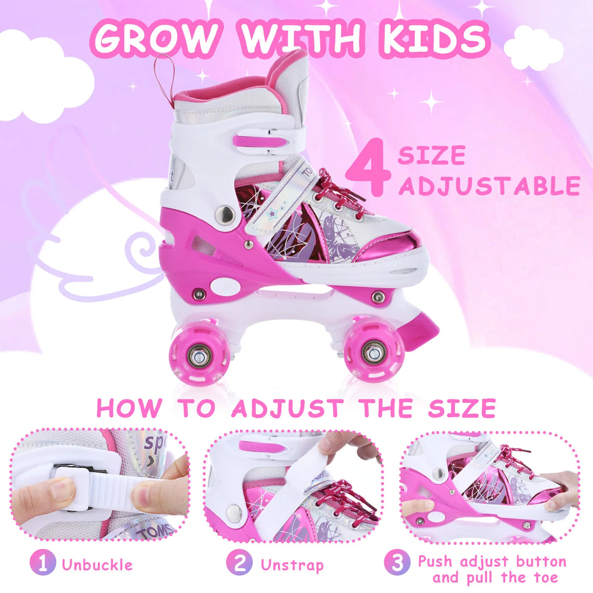 Adjustable Luminous Roller Skates for Kids Girls Boys