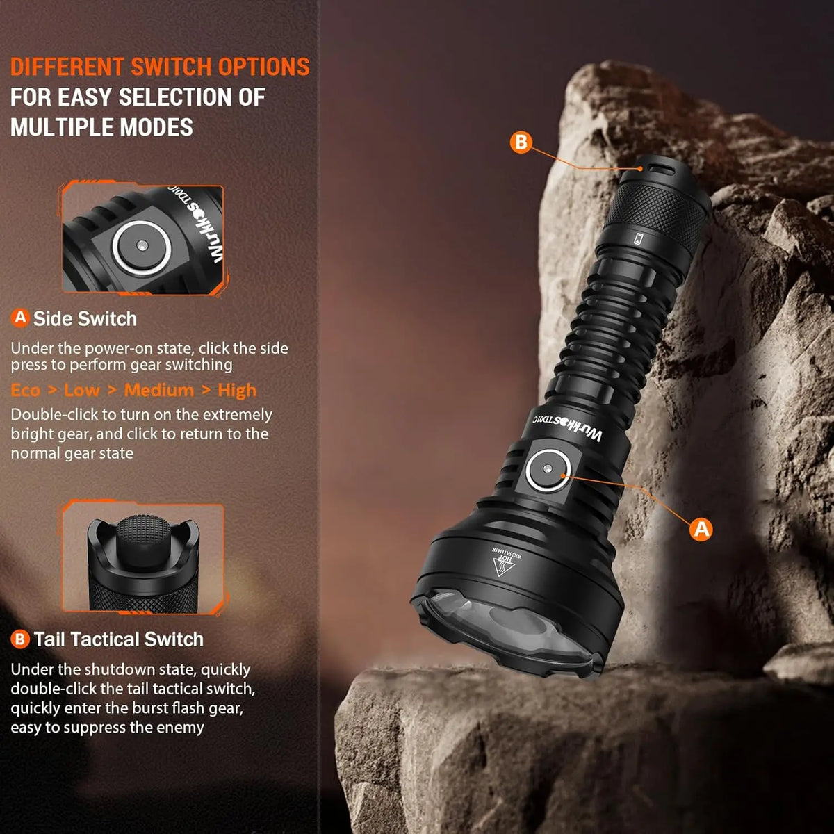 Wurkkos TD01C 21700 Rechargeable Tactical Flashlight 1800 Lm