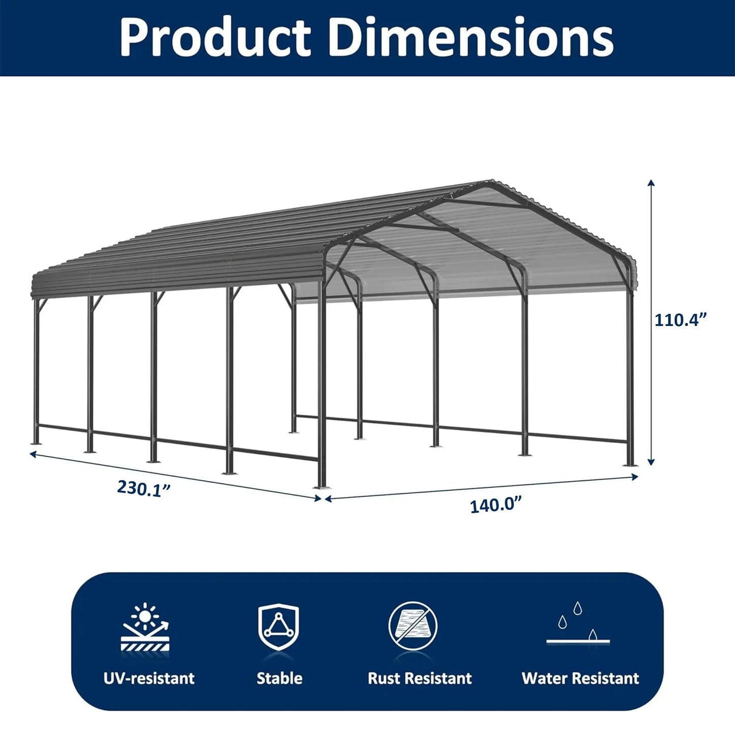 VIWAT Heavy Duty Metal Carport For Patio Or Garden