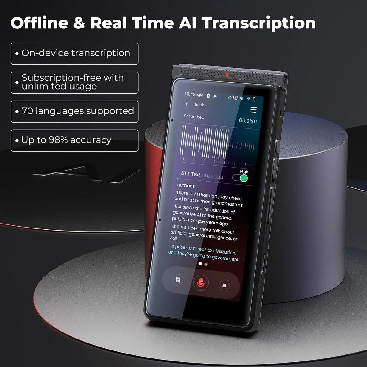 AI Voice Recorder With Offline Transcription Translation Summarize 64GB