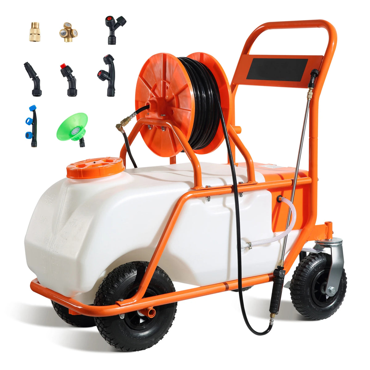 SucceBuy Battery Powered Garden Sprayer With Wheeled Cart Hose