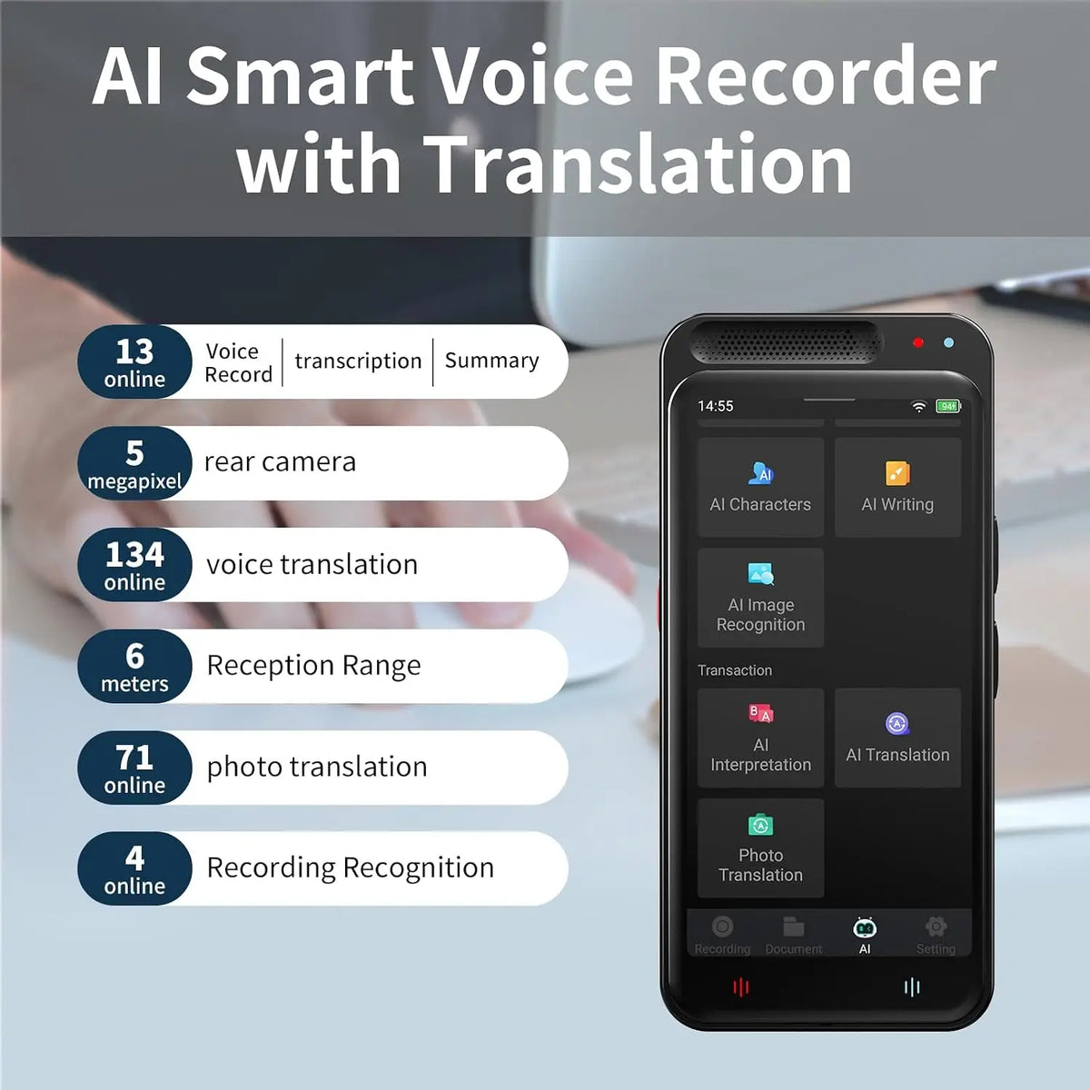 AI Voice Recorder With Transcription And Translation Across 134 Languages