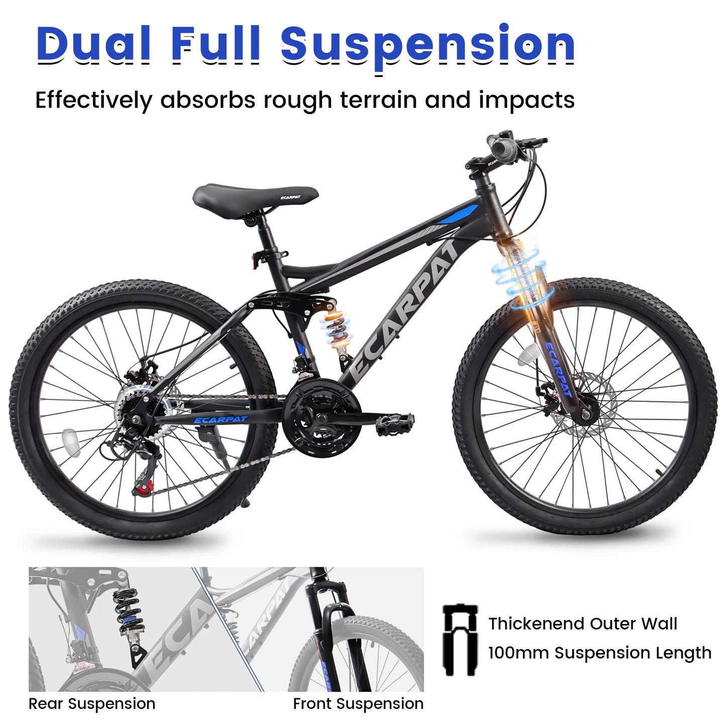 Ecarpat Dual Full Suspension Mountain Bike With 21Speed Disc Brakes