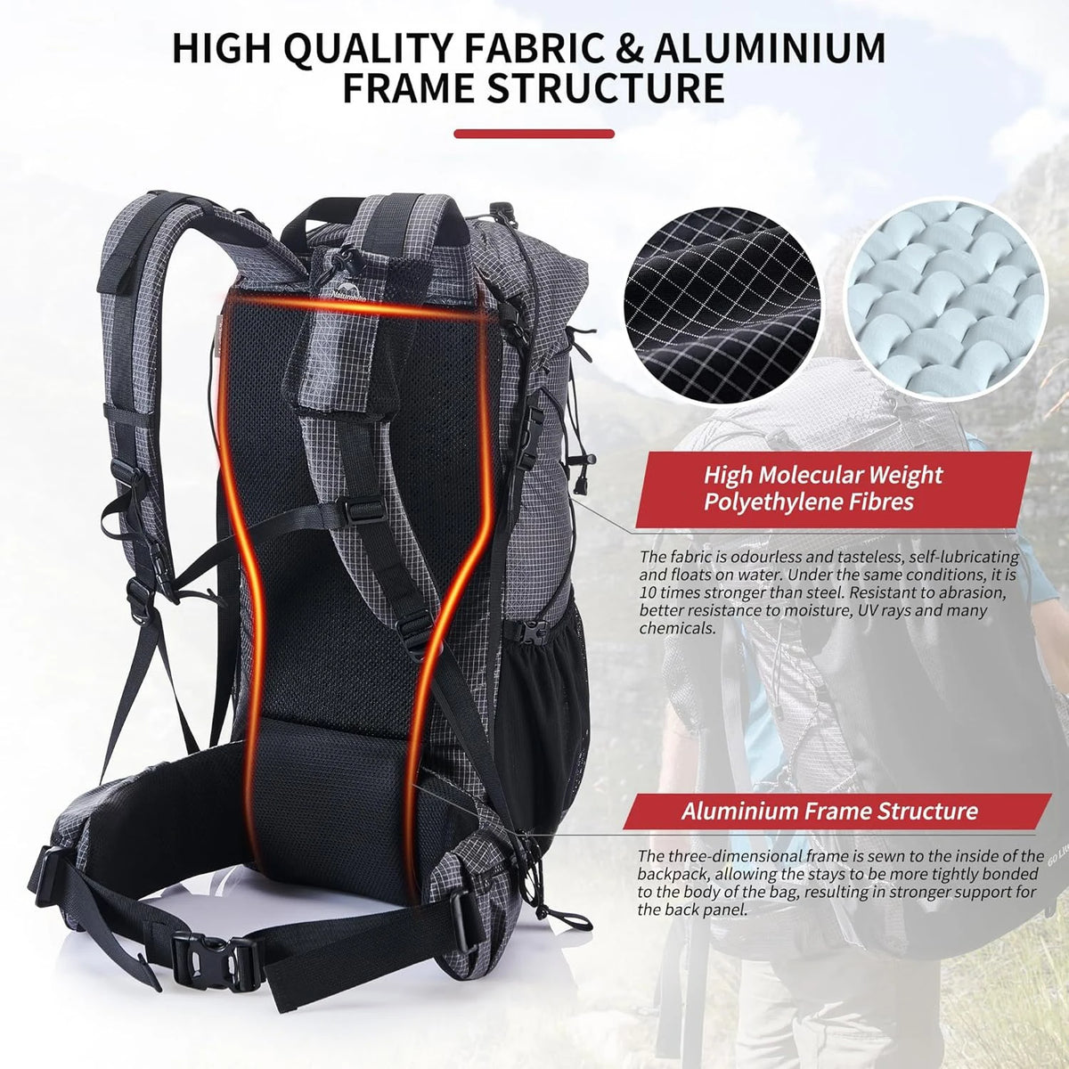 Naturehike 60 Plus 5L Waterproof Mountain Hiking Backpack With Rain Cover