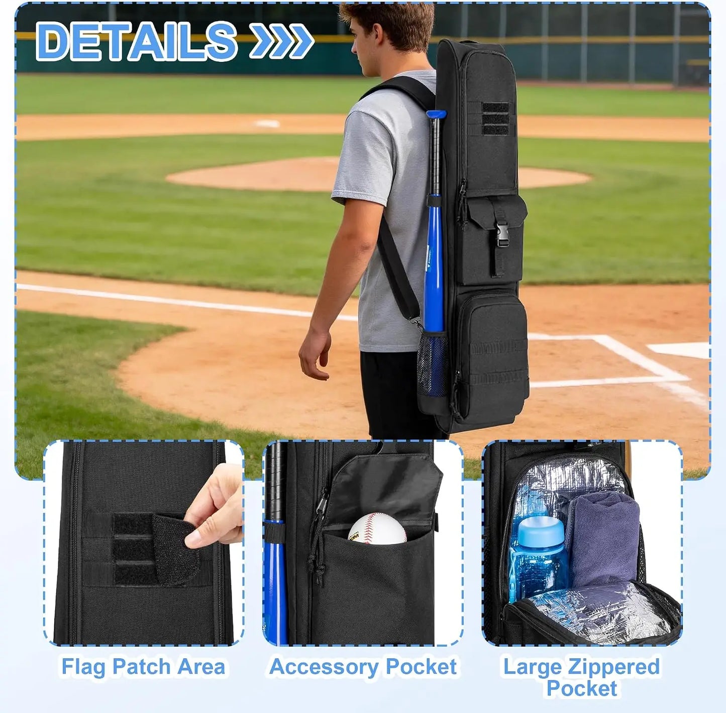 Baseball And Softball Bat Bag For 6 Bats With Pockets