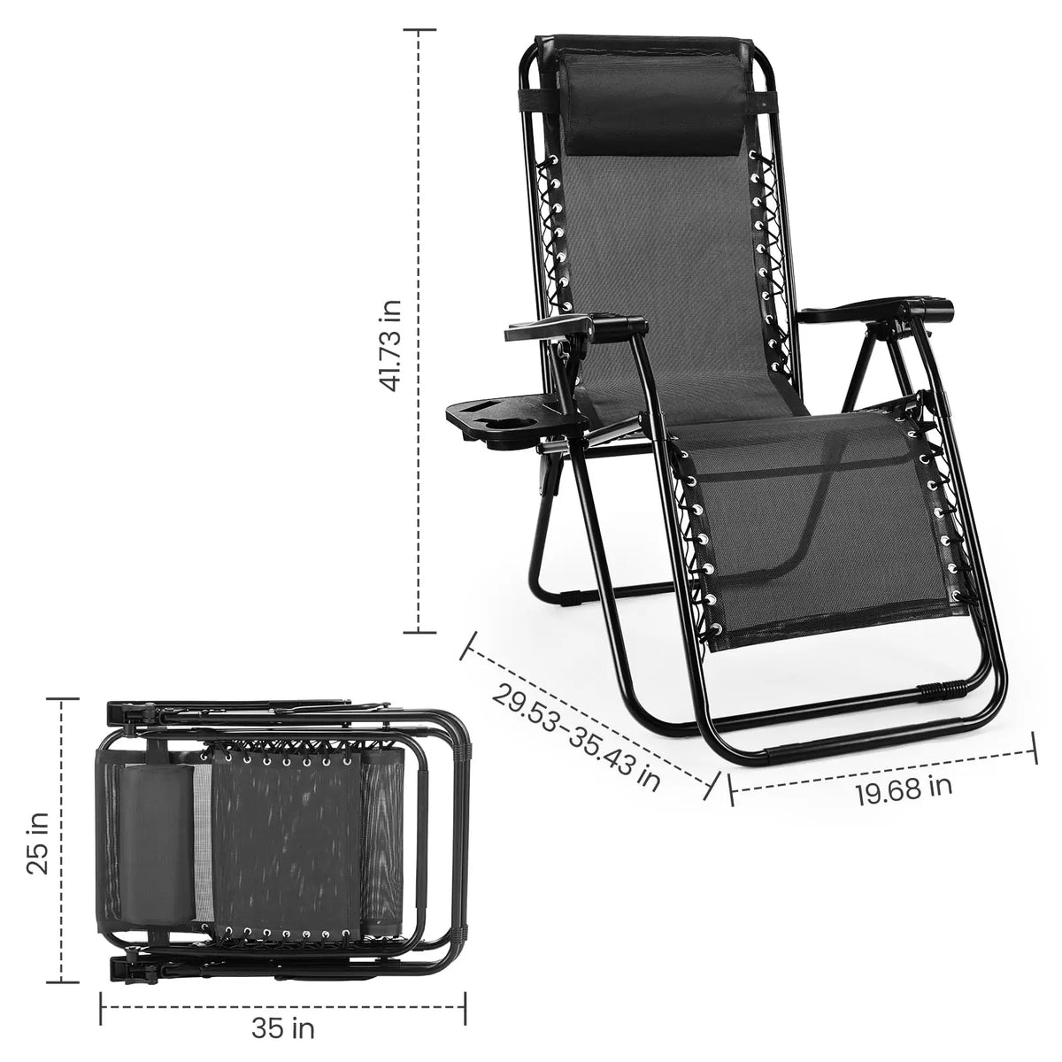 JHK Zero Gravity Portable Recliner With Cup Holder Outdoor Lounge