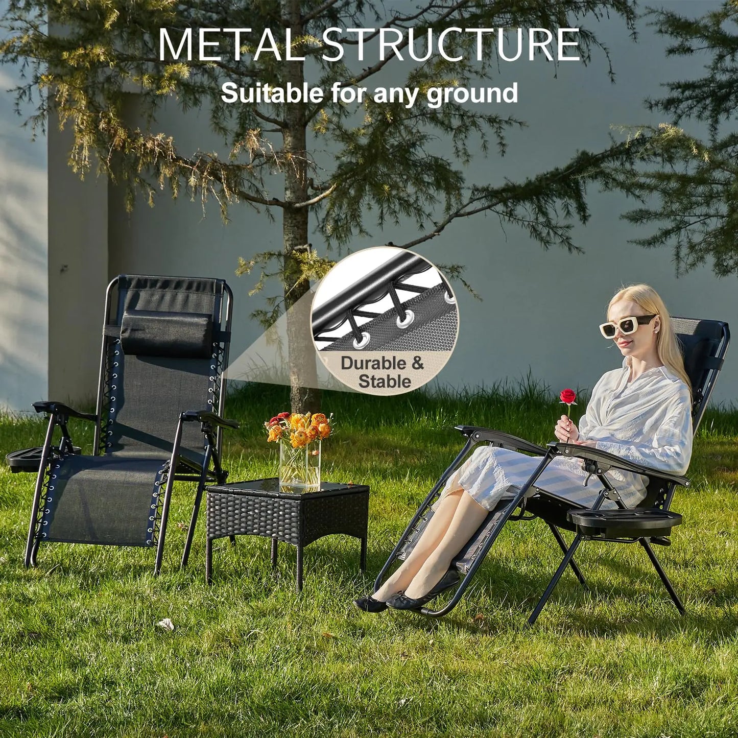 JHK Zero Gravity Portable Recliner With Cup Holder Outdoor Lounge