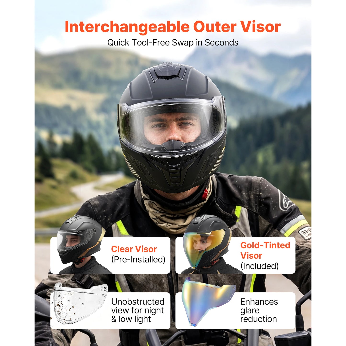 SucceBuy Full Face Motorcycle Helmet Dual Visor Lightweight Comfort
