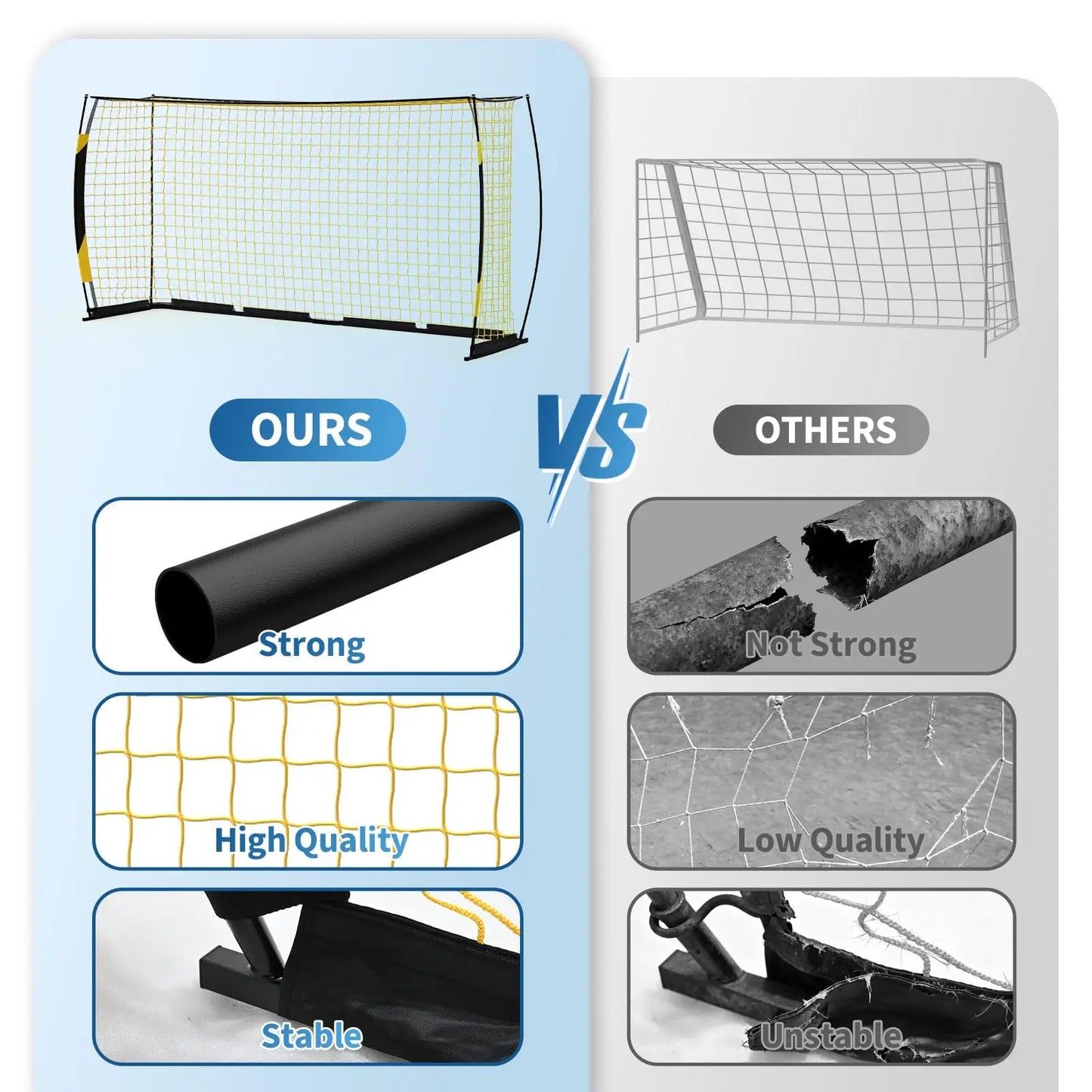 HiMISS Portable Soccer Goal With Foldable Metal Frame And Bag