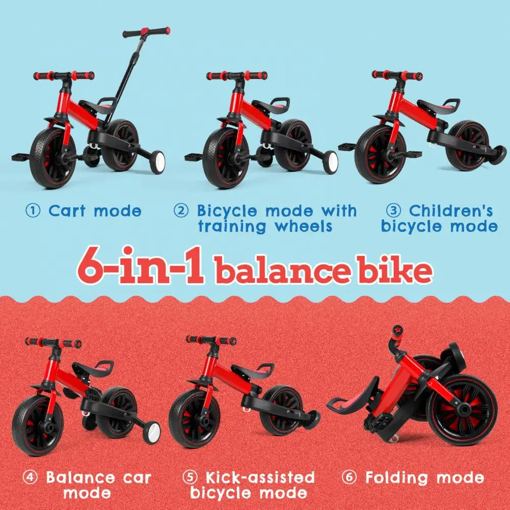 Kids 6 In 1 Folding Balance Bike With Training Wheels
