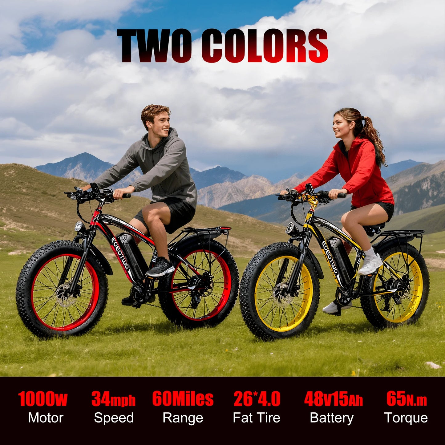 EOEOTWO 1500W Fat Tire Electric Bike All Terrain Ebike 34MPH