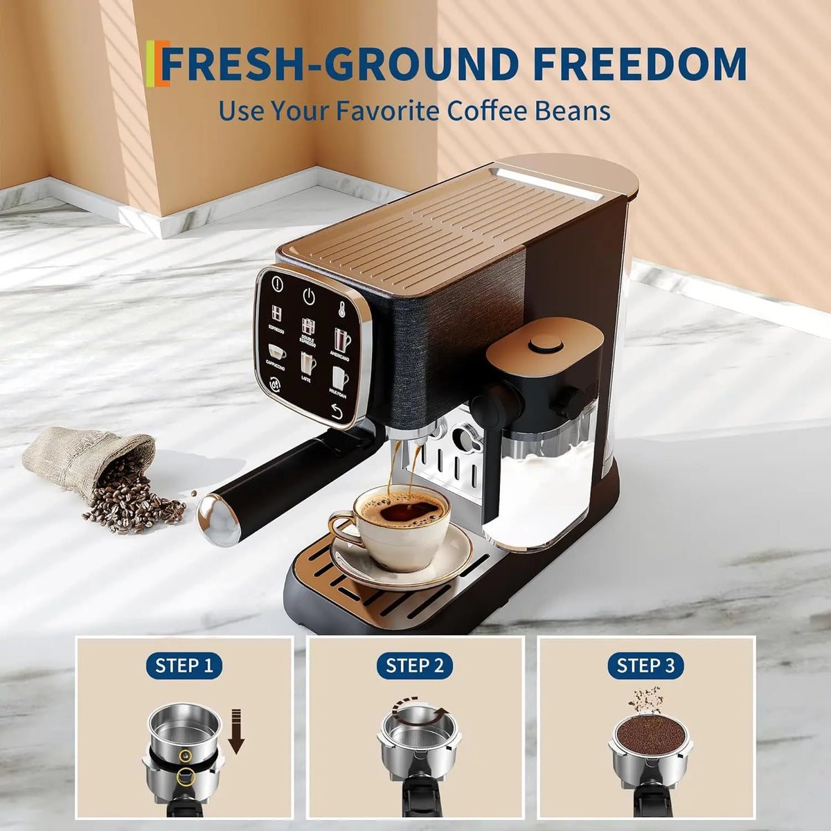 Acekool Fully Automatic Espresso Machine 20 Bar With Touchscreen Frother
