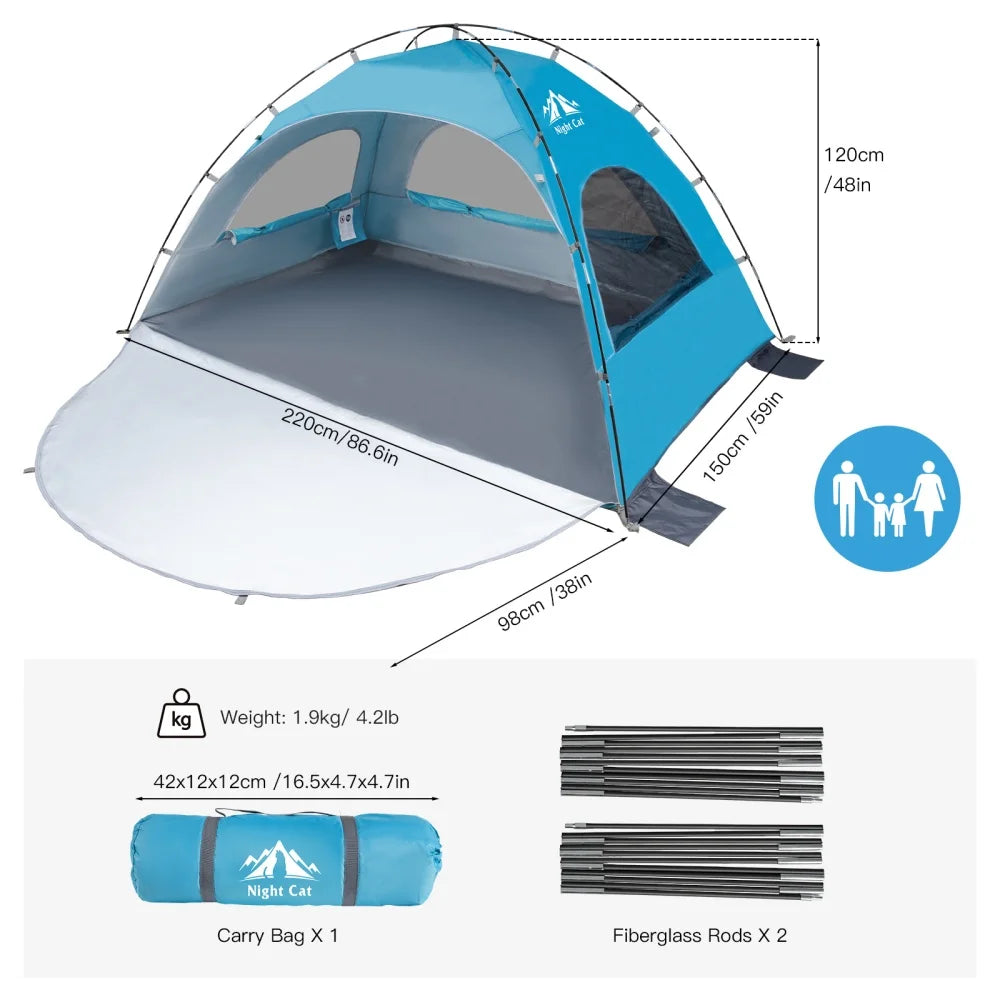 Night Cat Beach Tent Sunshade Shelter For Two To Four