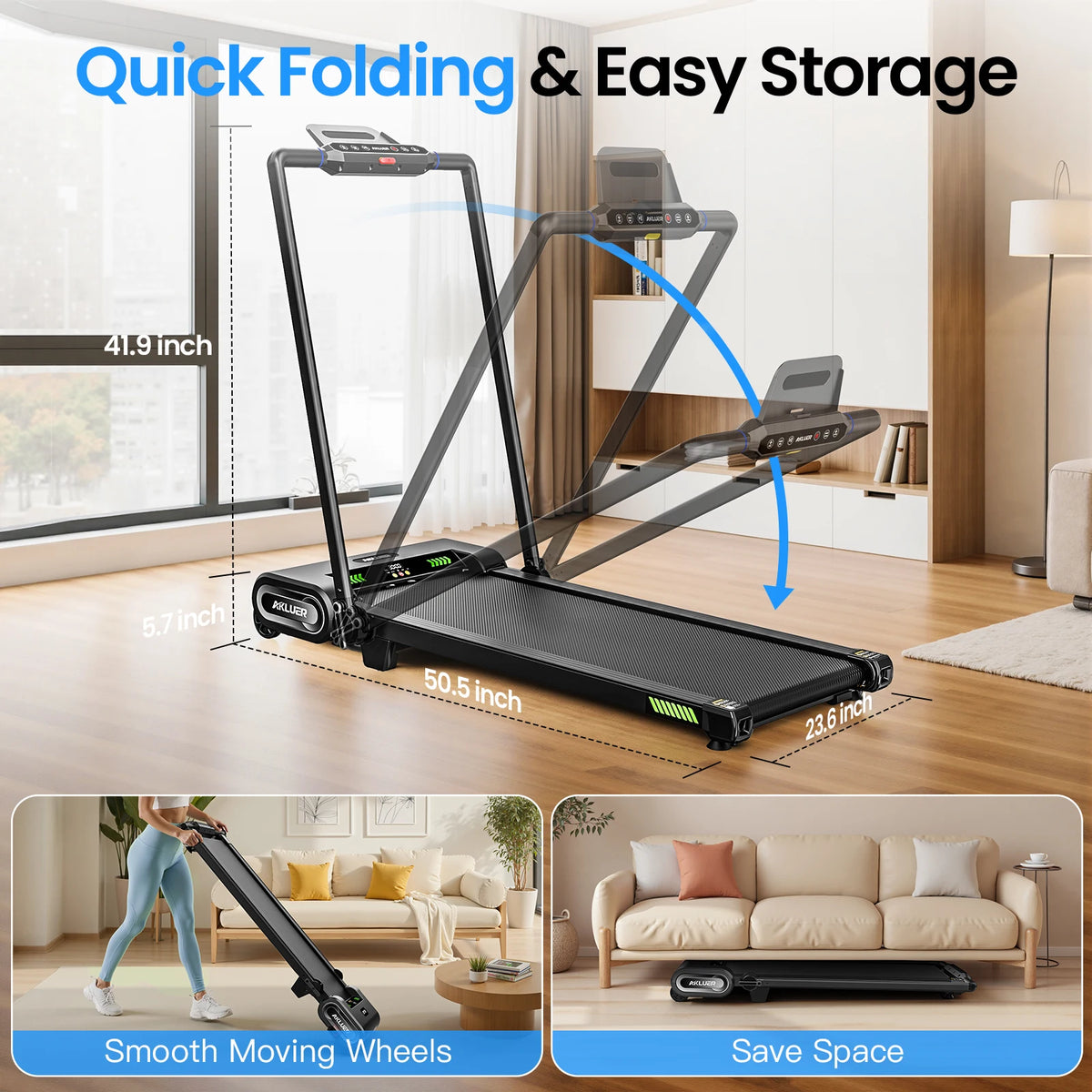 AKLUER Auto Incline Walking Pad Under Desk Treadmill TwoPointFiveHP