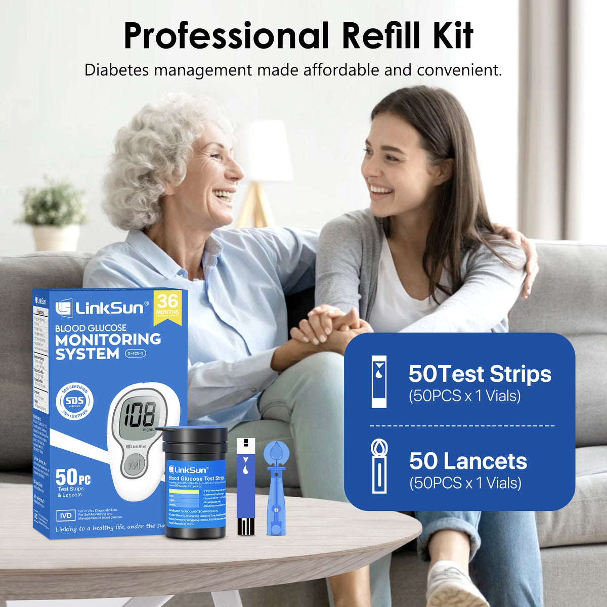 Linksun Blood Glucose Meter G-425-3 Glucometer Complete Kit