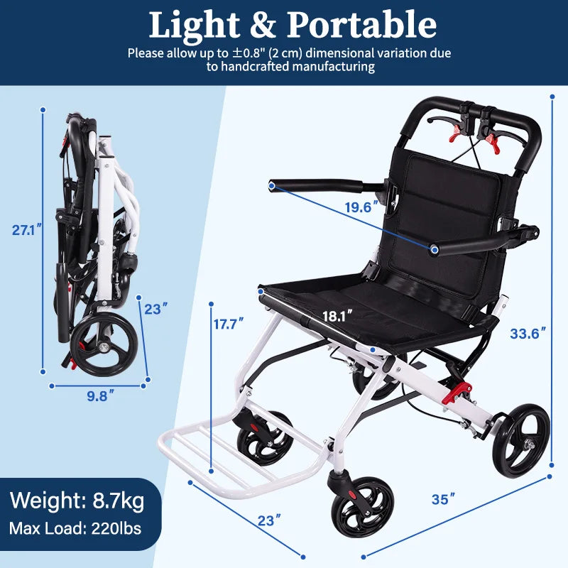 CvitalelPersd Lightweight Foldable Wheelchair for Adults and Seniors