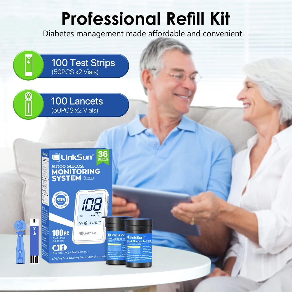 Linksun Blood Glucose Meter G-425-3 Glucometer Complete Kit