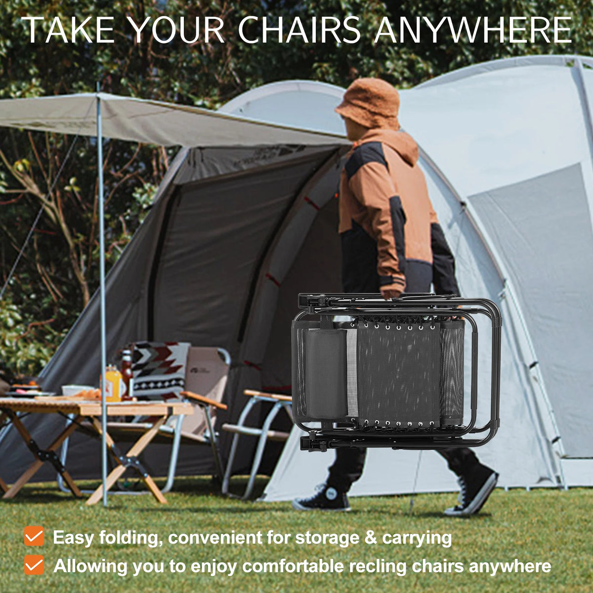JHK Zero Gravity Portable Recliner With Cup Holder Outdoor Lounge
