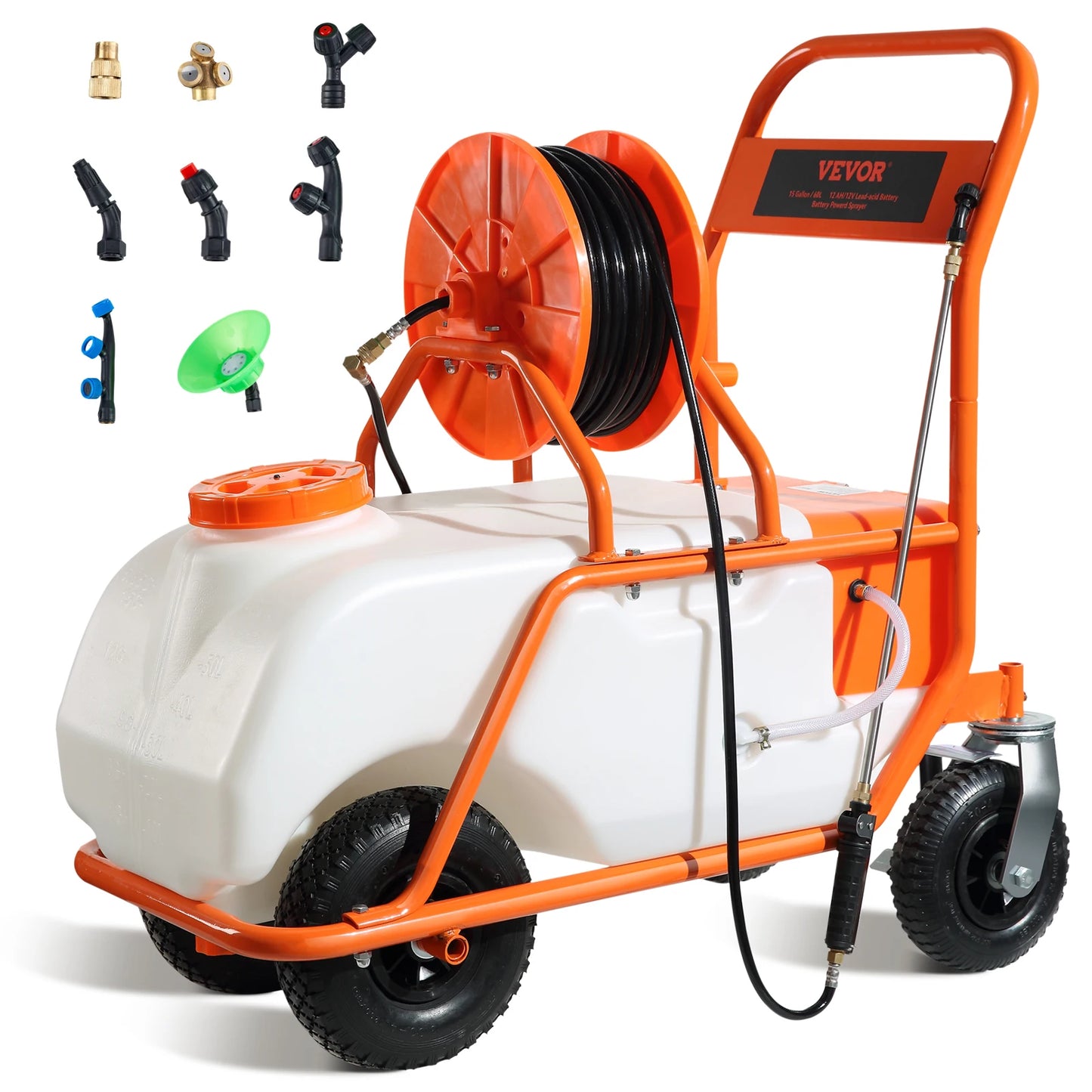 SucceBuy Battery Powered Garden Sprayer With Wheeled Cart Hose