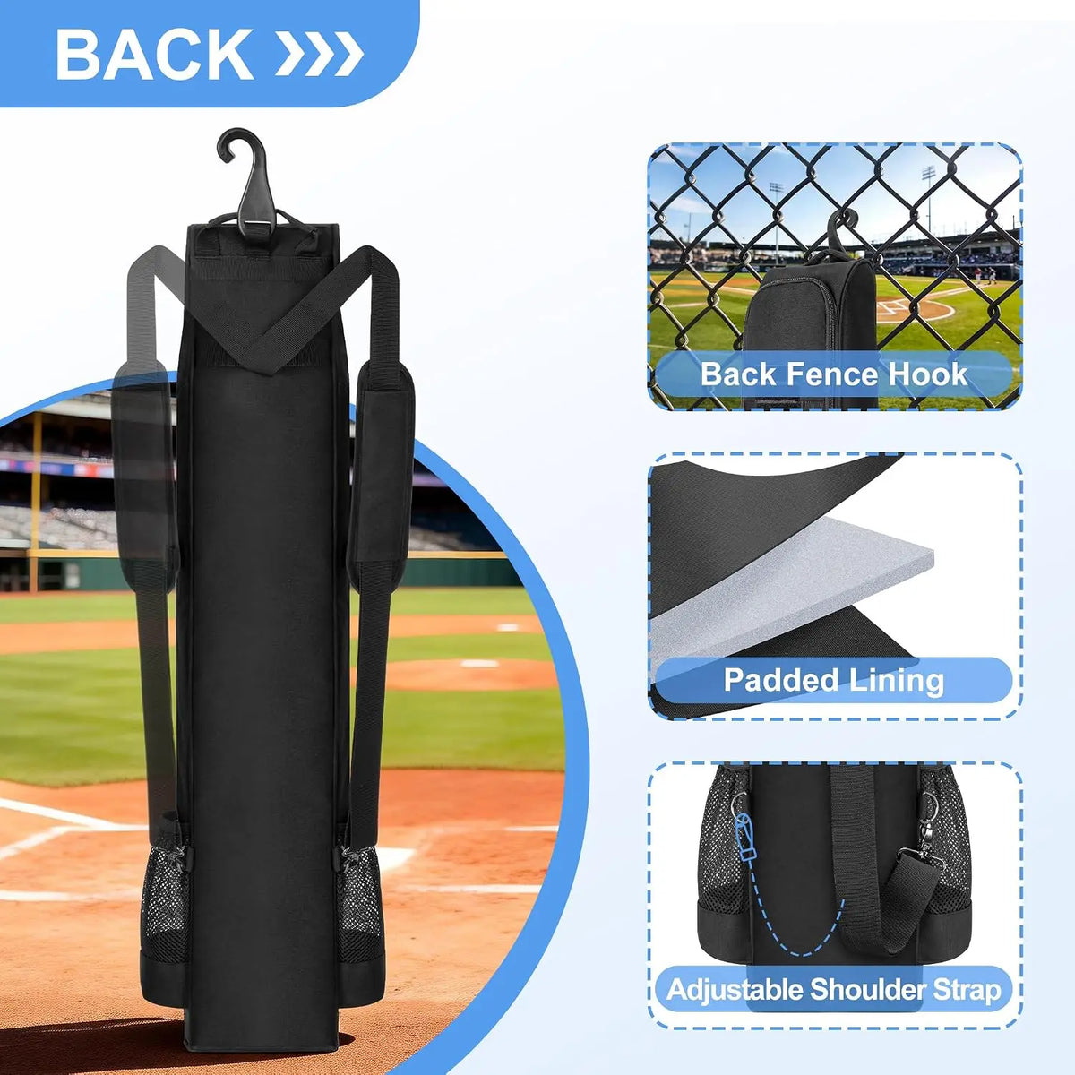 Baseball And Softball Bat Bag For 6 Bats With Pockets
