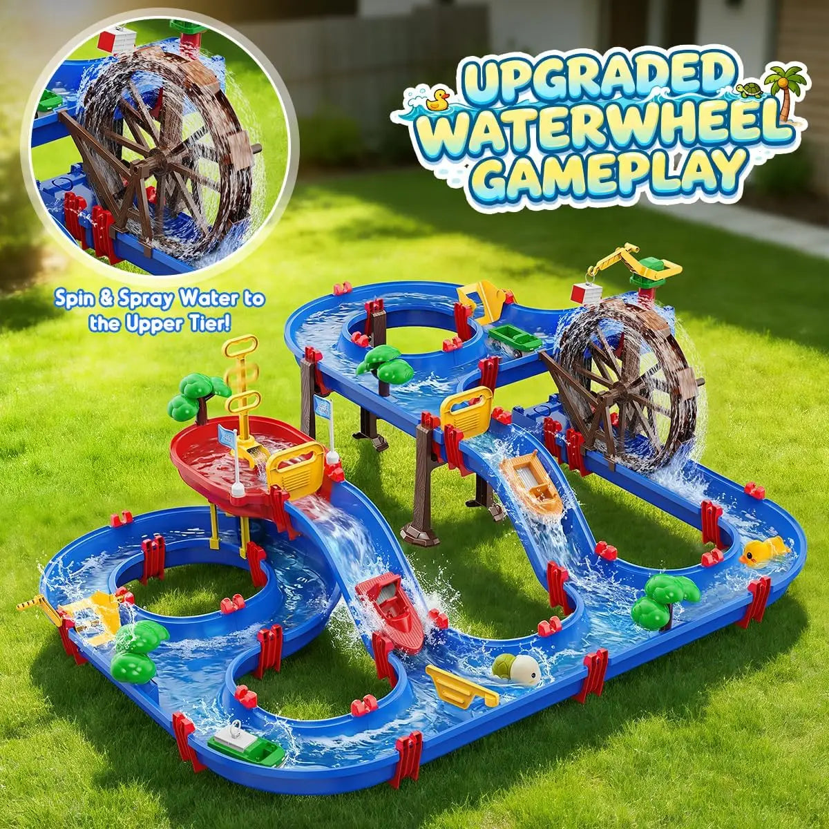 VATOS Outdoor Water Table With 2 Tier Water Wheel Playset