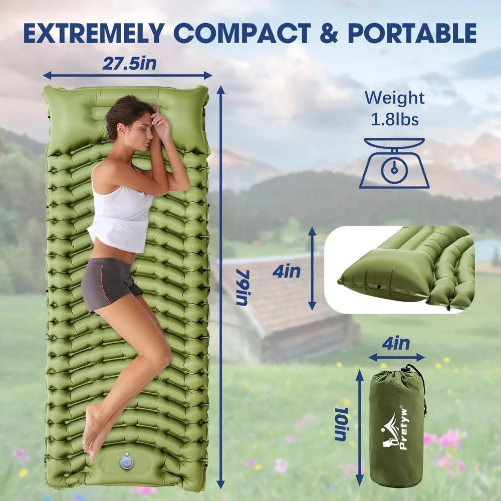 NBVCX Ultralight Inflatable Sleeping Pad With Built In Pillow