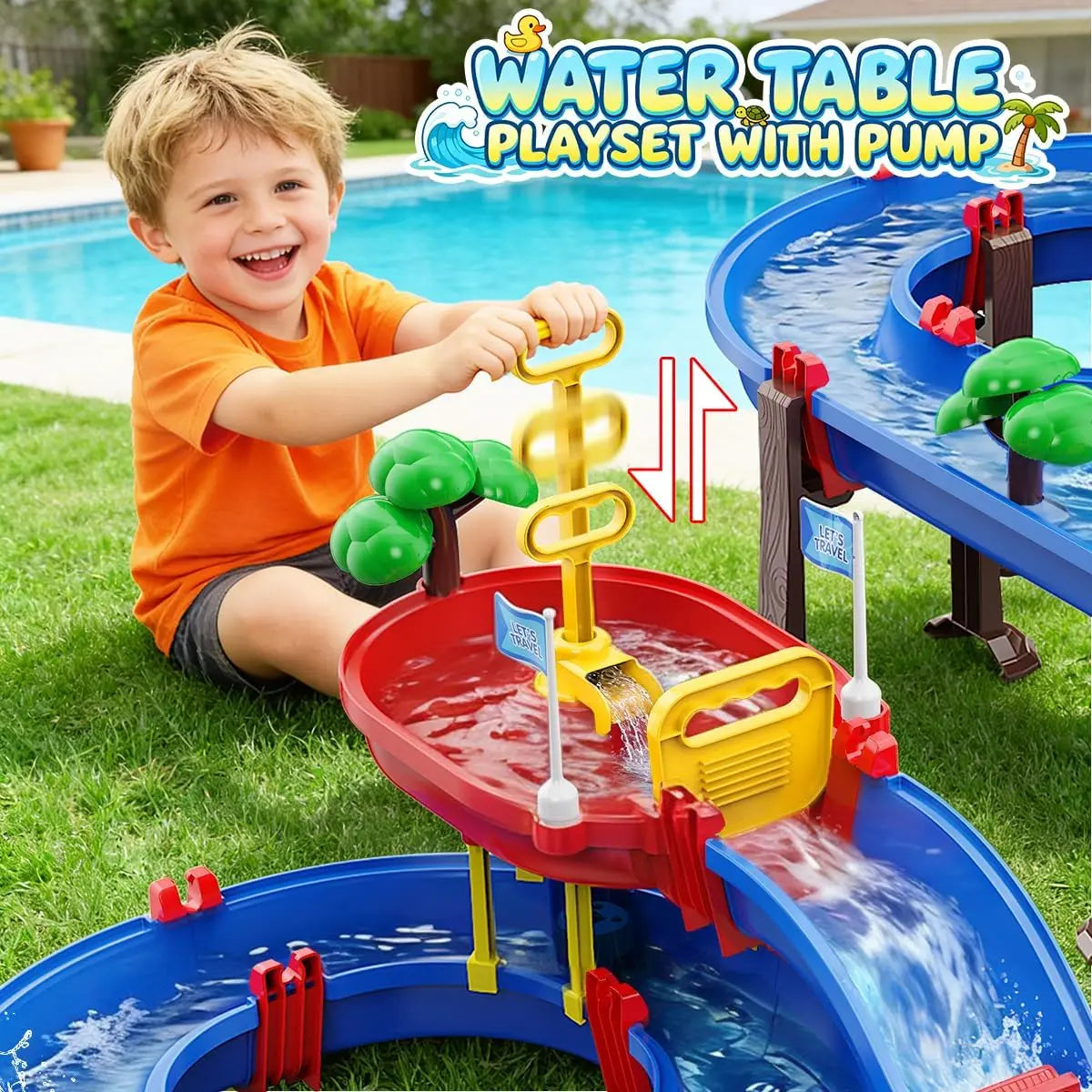 VATOS Outdoor Water Table With 2 Tier Water Wheel Playset